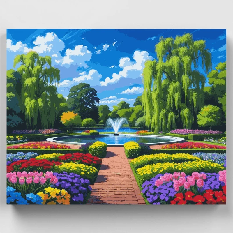Formal Garden with Fountain - Paint by Numbers Kit