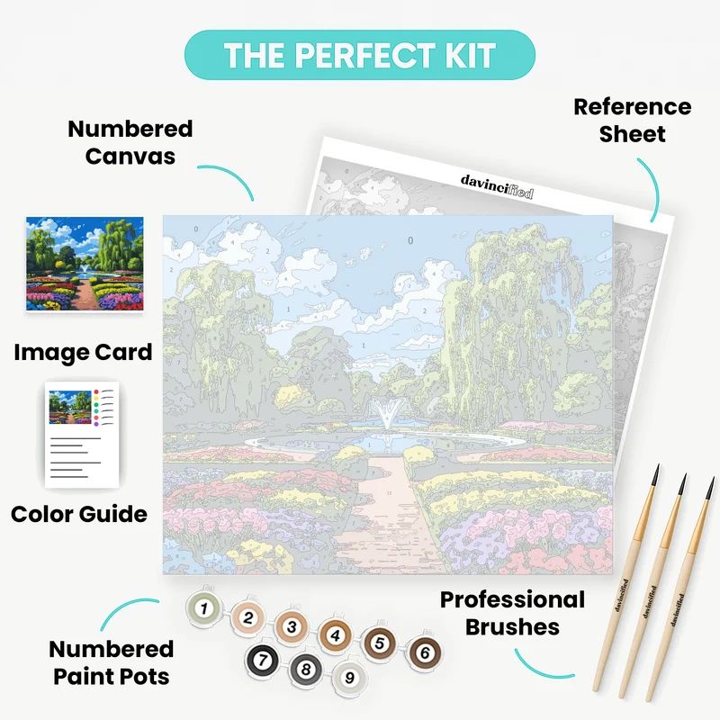 Formal Garden with Fountain - Paint by Numbers Kit
