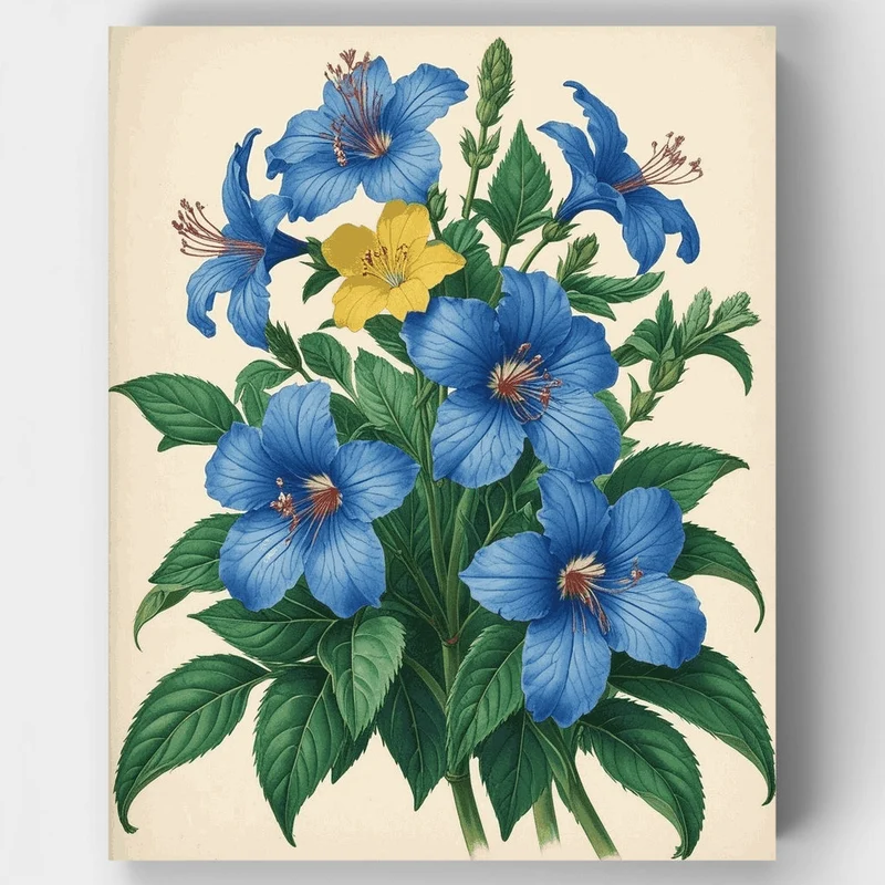 Blue Hibiscus Botanical Illustration - Paint by Numbers Kit