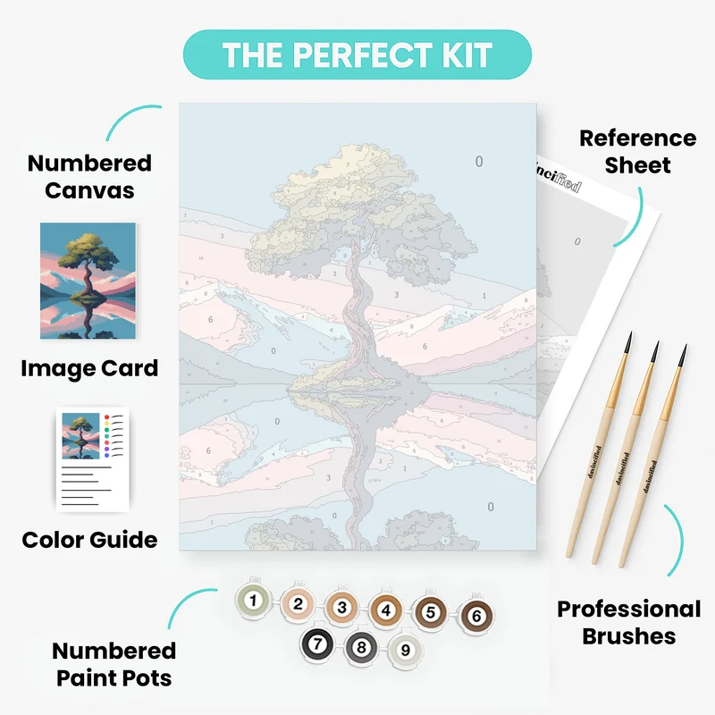 Mystical Twisted Tree Mountain Reflection - Paint by Numbers Kit