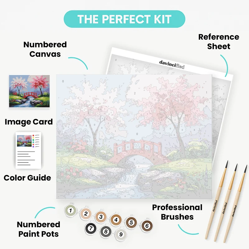Cherry Blossom Bridge Garden - Paint by Numbers Kit