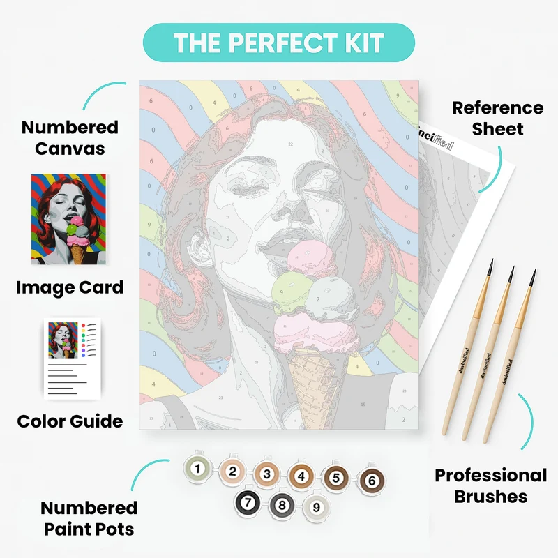 Vintage Pin-Up Ice Cream Pop Art - Paint by Numbers Kit