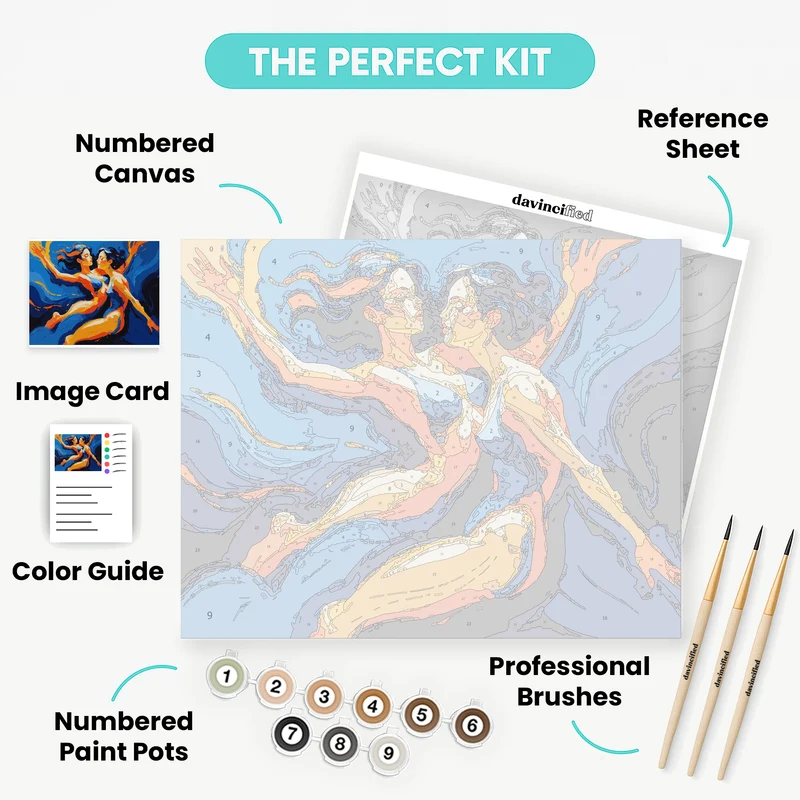Passionate Embrace in Blue and Orange - Paint by Numbers Kit