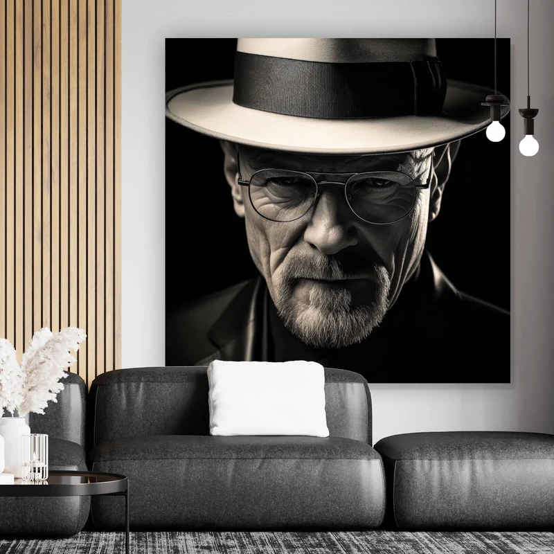 Acrylglasbild Porträt eines Mannes mit Hut und Brille Quadrat