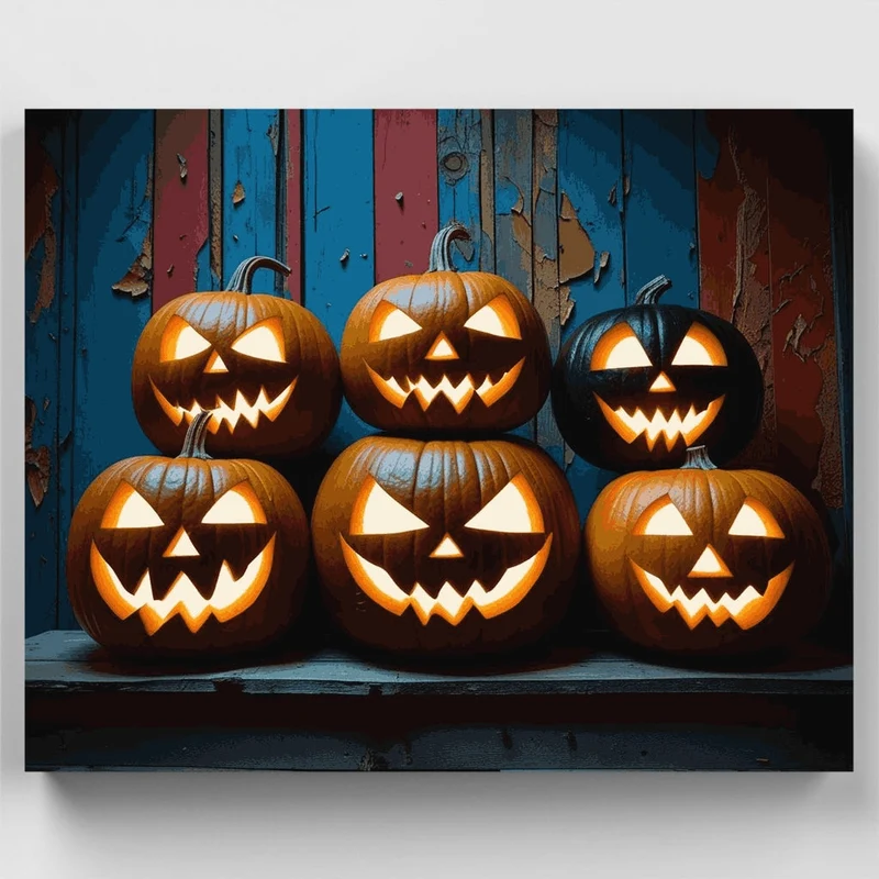 Glowing Jack-o'-Lantern Pumpkin Stack - Paint by Numbers Kit