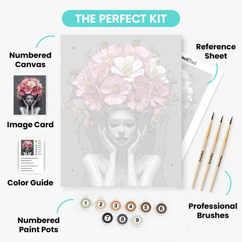 Elegant Floral Crown Portrait - Paint by Numbers Kit