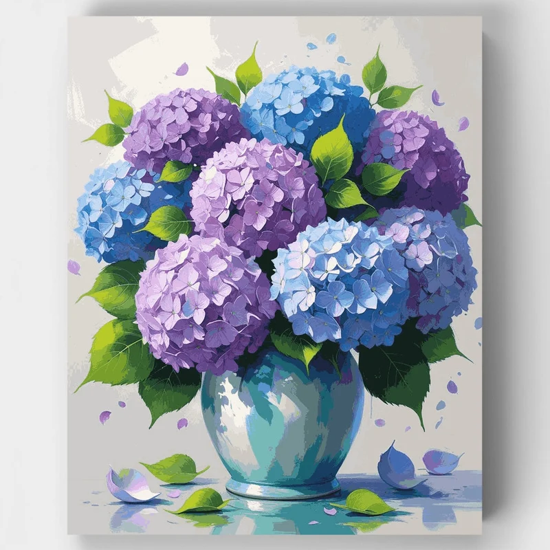 Hydrangea Bouquet in Blue Vase - Paint by Numbers Kit