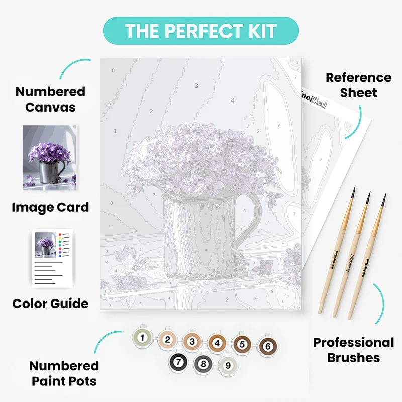 Purple Flowers in Vintage Mug - Paint by Numbers Kit