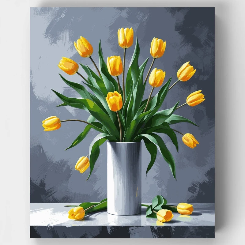 Yellow Tulips in Vase - Paint by Numbers Kit