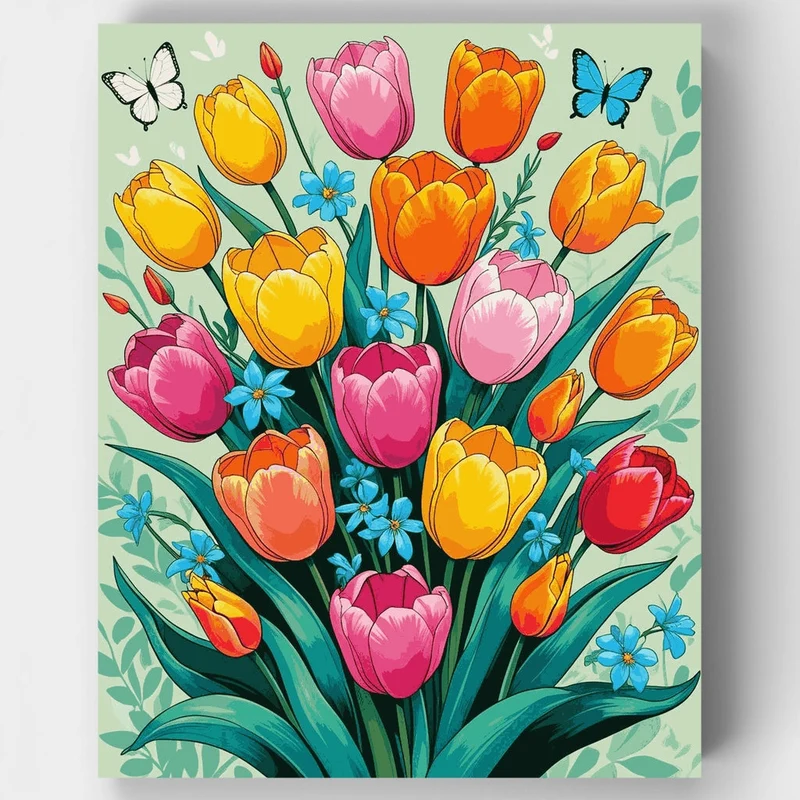 Vibrant Spring Tulips Bouquet - Paint by Numbers Kit