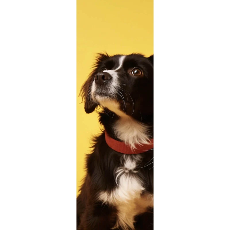 Leinwandbild Hund und Katze vor gelbem Hintergrund Panorama Hoch