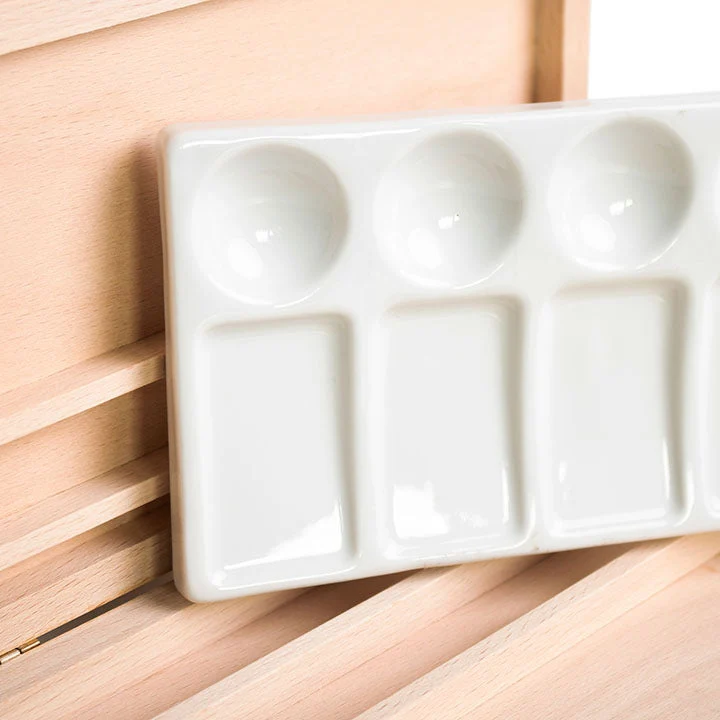 UMTON Wooden Box for Watercolors with Porcelain Palette 21x20.5x2.7 cm