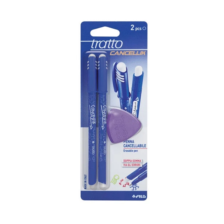 Tratto CANCELLIK Erasable Pens, Set of 2 + Eraser