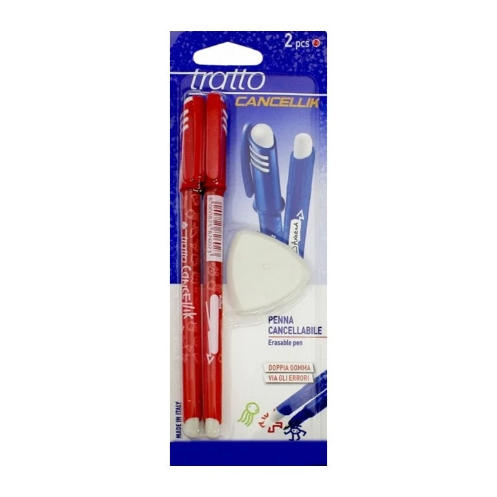 Tratto CANCELLIK Erasable Pens, Set of 2 + Eraser