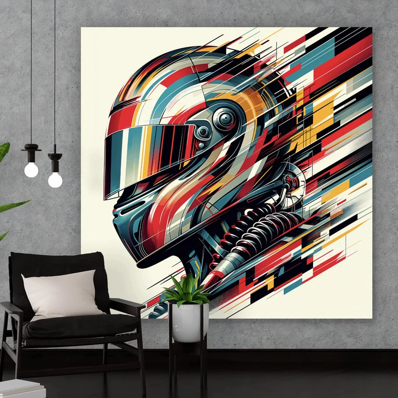 Acrylglasbild Futuristischer Helm in dynamischer Kunstform Quadrat