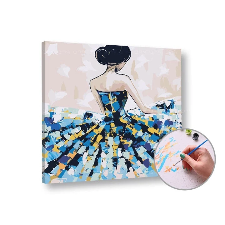 Paint by Numbers: Woman in a Blue Dress – Medium Difficulty