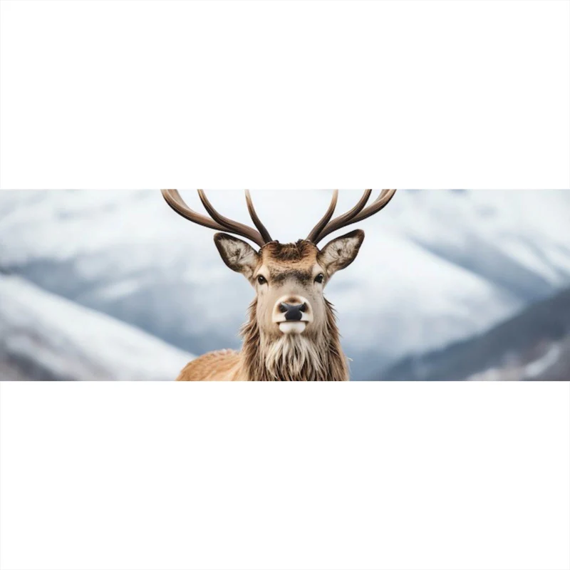 Spannrahmenbild Hirsch vor schneebedeckten Berglandschaft Panorama