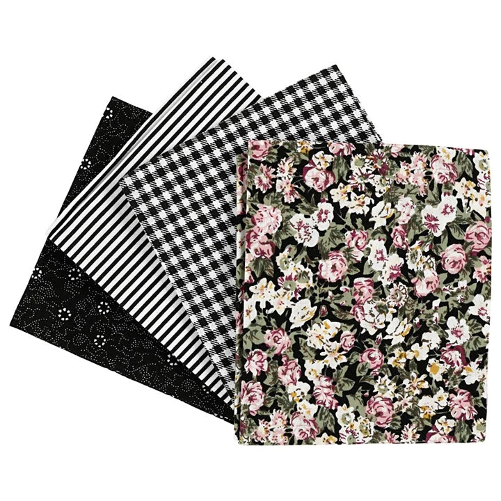 Patchwork Fabric - Black - Set of 4 - 45 x 55 cm