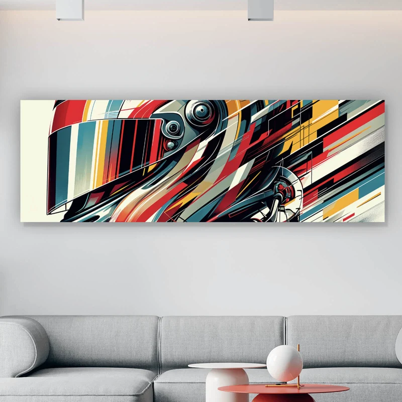 Poster Futuristischer Helm in dynamischer Kunstform Panorama