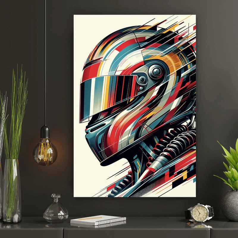 Spannrahmenbild Futuristischer Helm in dynamischer Kunstform Hochformat