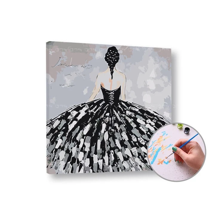 Paint by Numbers Woman in a Black Dress – Intermediate Difficulty