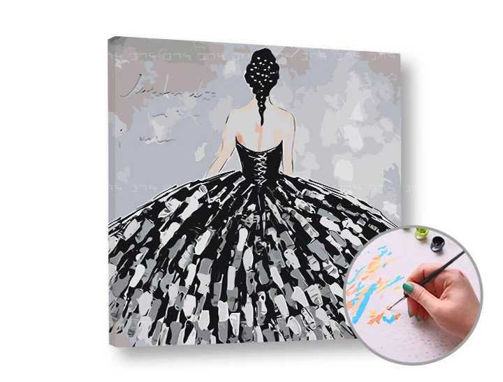 Paint by Numbers Woman in a Black Dress – Intermediate Difficulty