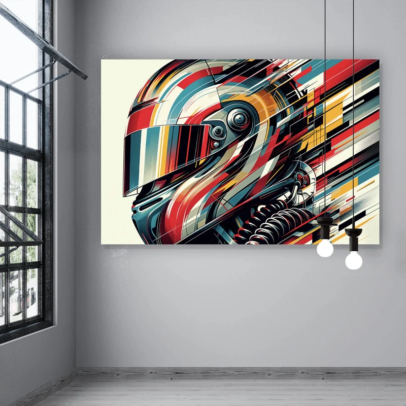 Aluminiumbild Futuristischer Helm in dynamischer Kunstform Querformat