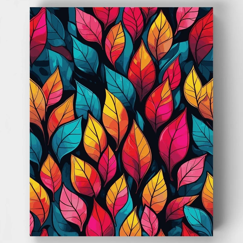 Vibrant Autumn Leaves Pattern - Paint by Numbers Kit
