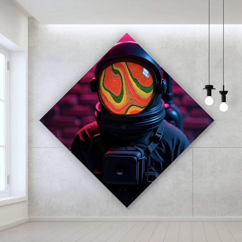 Aluminiumbild Astronaut mit Helm Baked Neon Raute