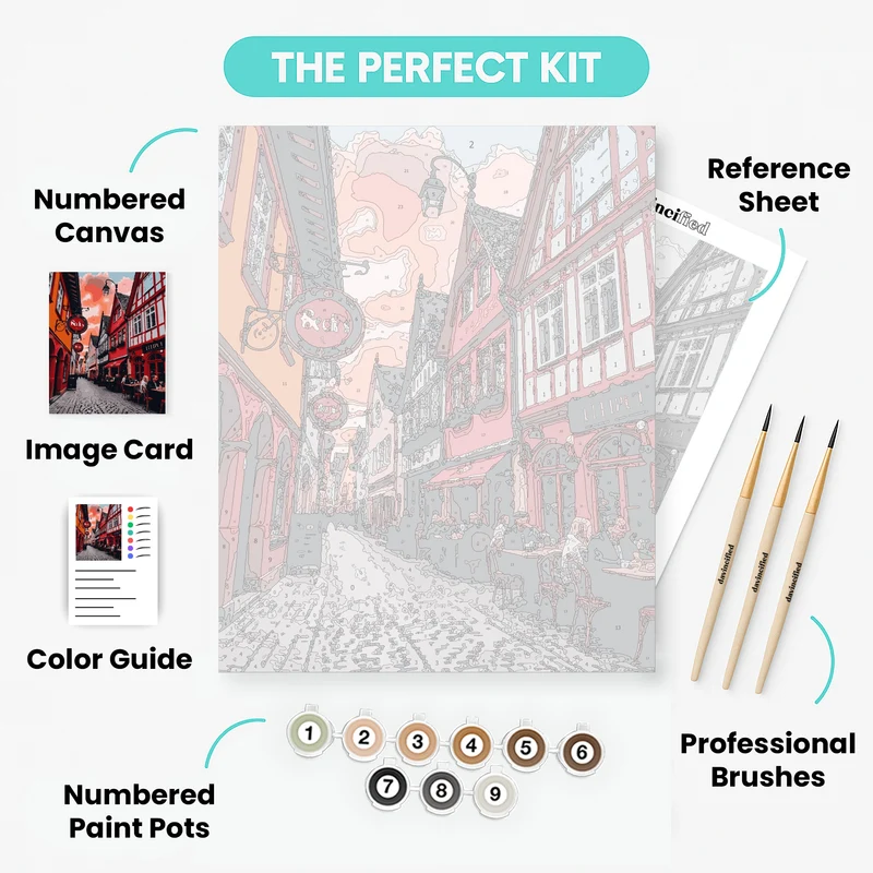 German Old Town Street Scene - Paint by Numbers Kit