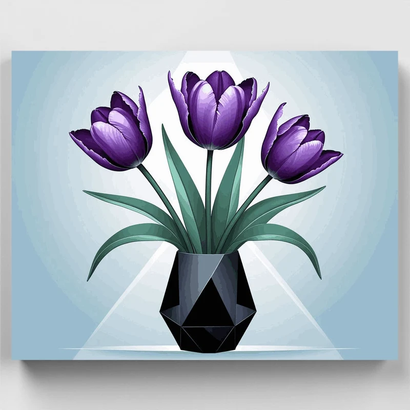 Purple Tulips in Geometric Vase - Paint by Numbers Kit
