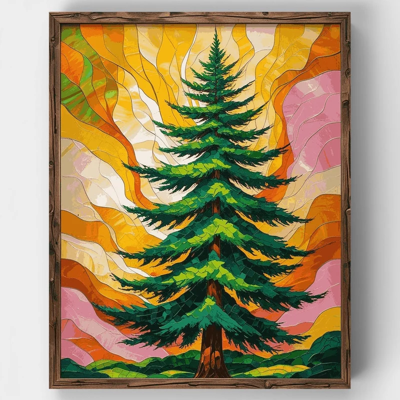 Majestic Evergreen in Stained Glass Style - Paint by Numbers Kit