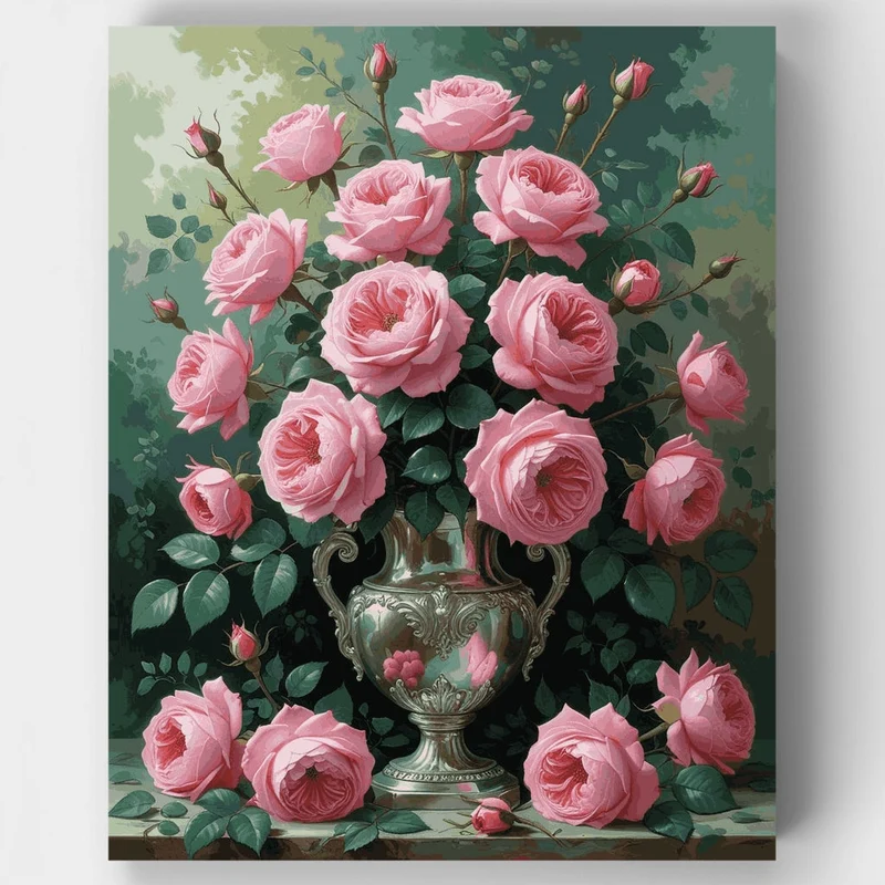 Pink Roses in Ornate Vase - Paint by Numbers Kit