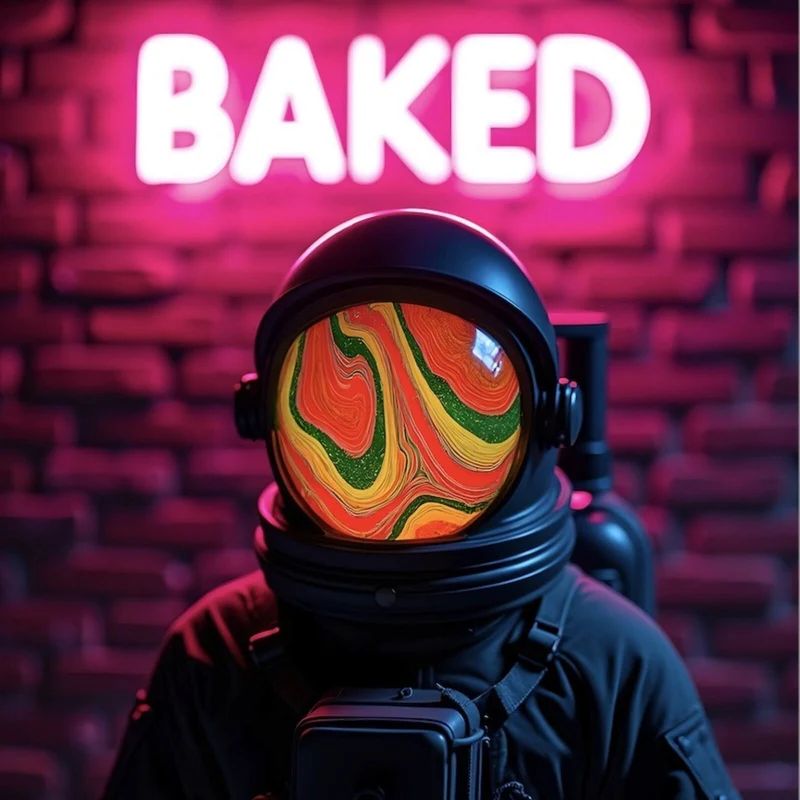 Spannrahmenbild Astronaut mit Helm Baked Neon Quadrat