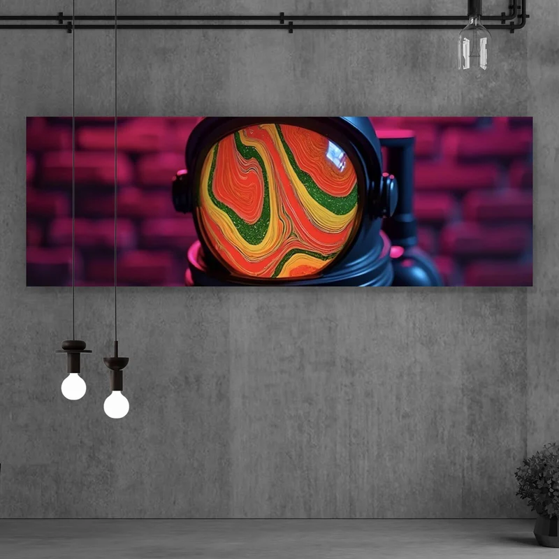 Acrylglasbild Astronaut mit Helm Baked Neon Panorama