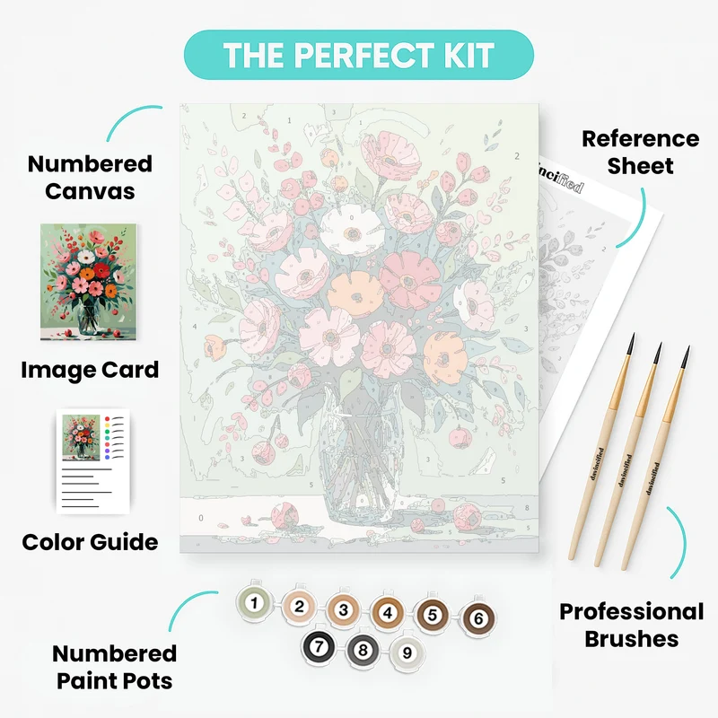 Vibrant Floral Bouquet in Glass Vase - Paint by Numbers Kit