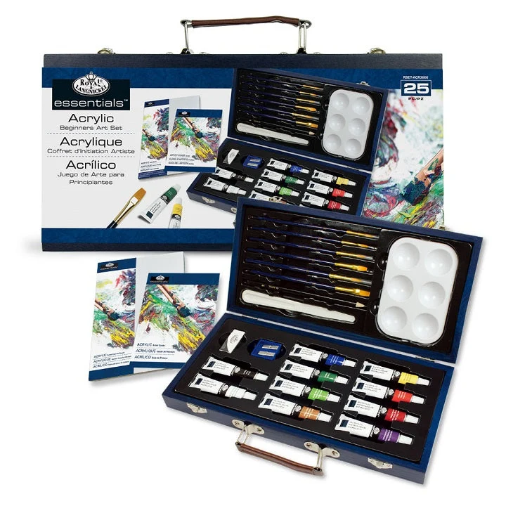 Case / Set of Acrylic Paints in a Wooden Case for Beginners
