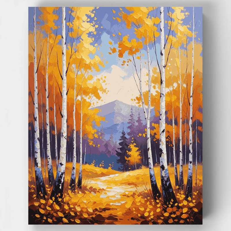 Golden Autumn Birch Grove Trail - Paint by Numbers Kit