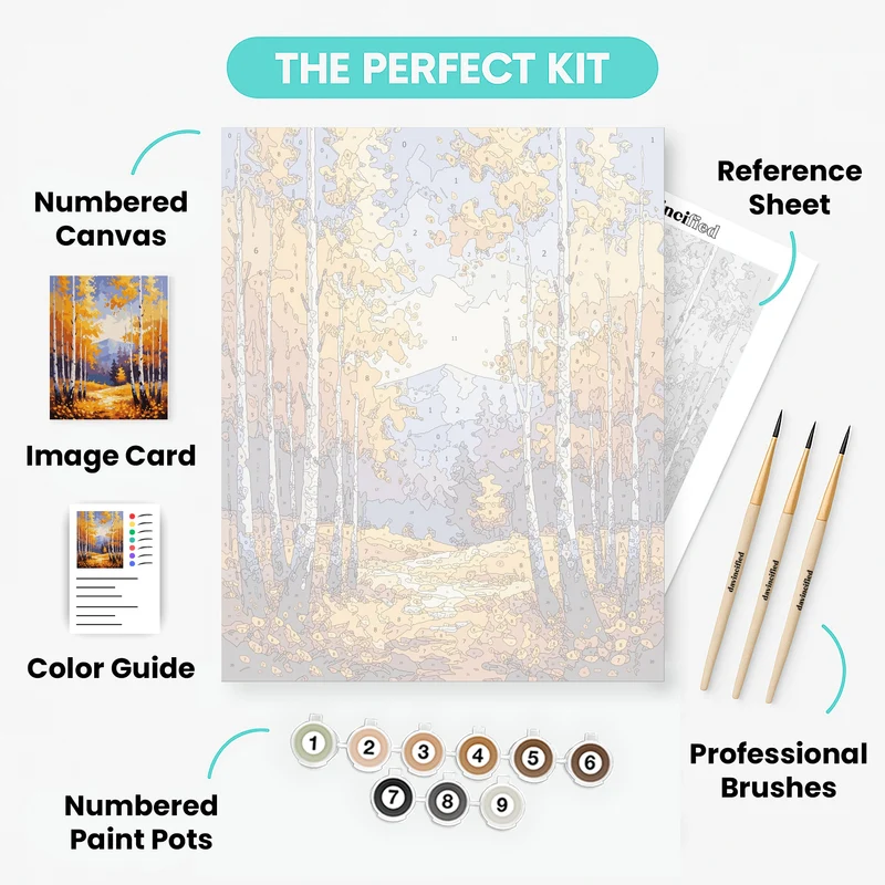Golden Autumn Birch Grove Trail - Paint by Numbers Kit
