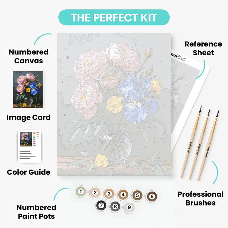 Elegant Mixed Flower Bouquet in Glass Vase - Paint by Numbers Kit