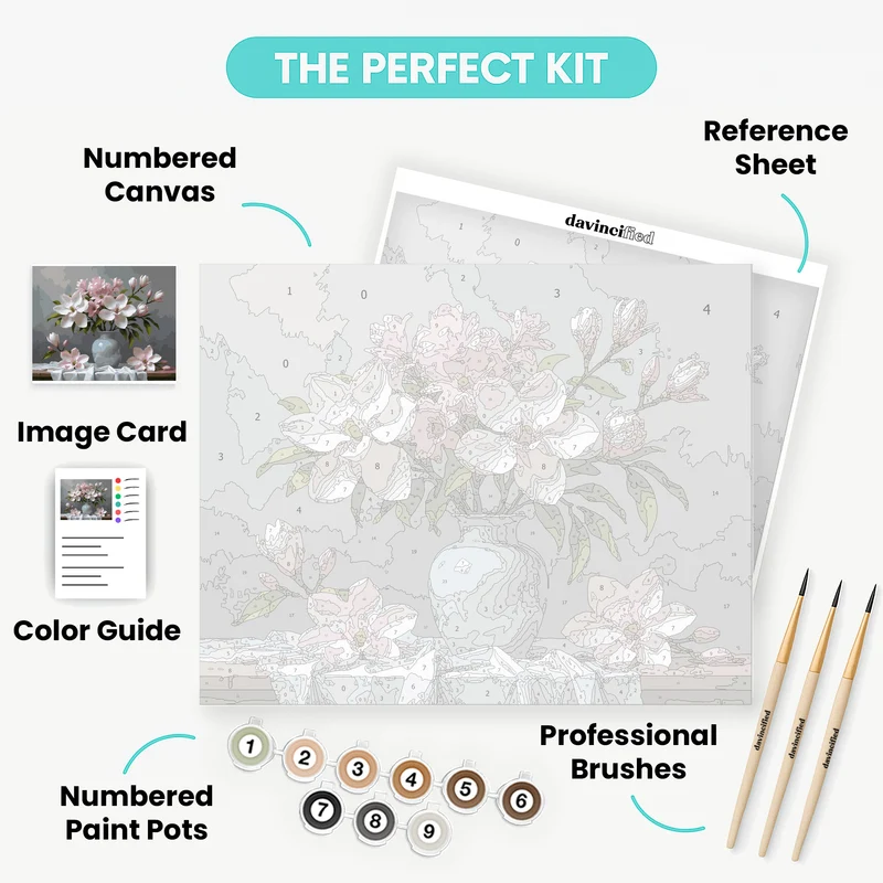 Elegant Magnolia Still Life - Paint by Numbers Kit