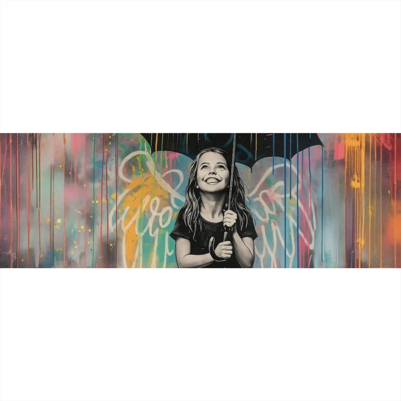 Spannrahmenbild Engel Mädchen mit Schirm Pop Art Panorama