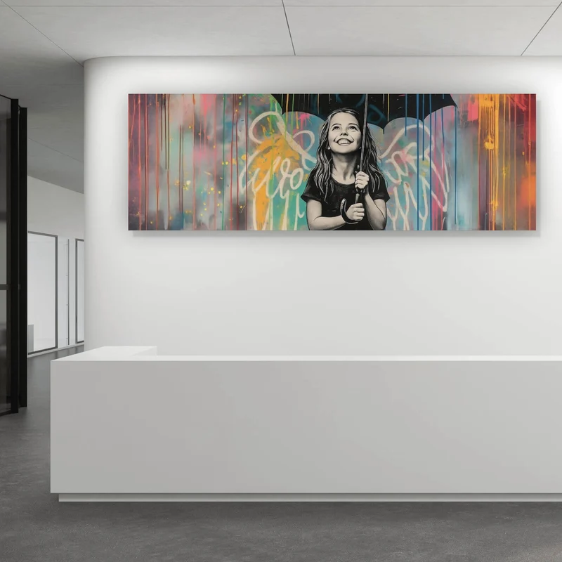 Aluminiumbild gebürstet Engel Mädchen mit Schirm Pop Art Panorama