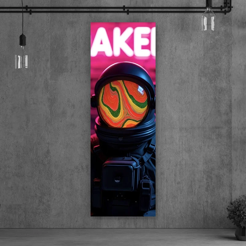 Leinwandbild Astronaut mit Helm Baked Neon Panorama Hoch