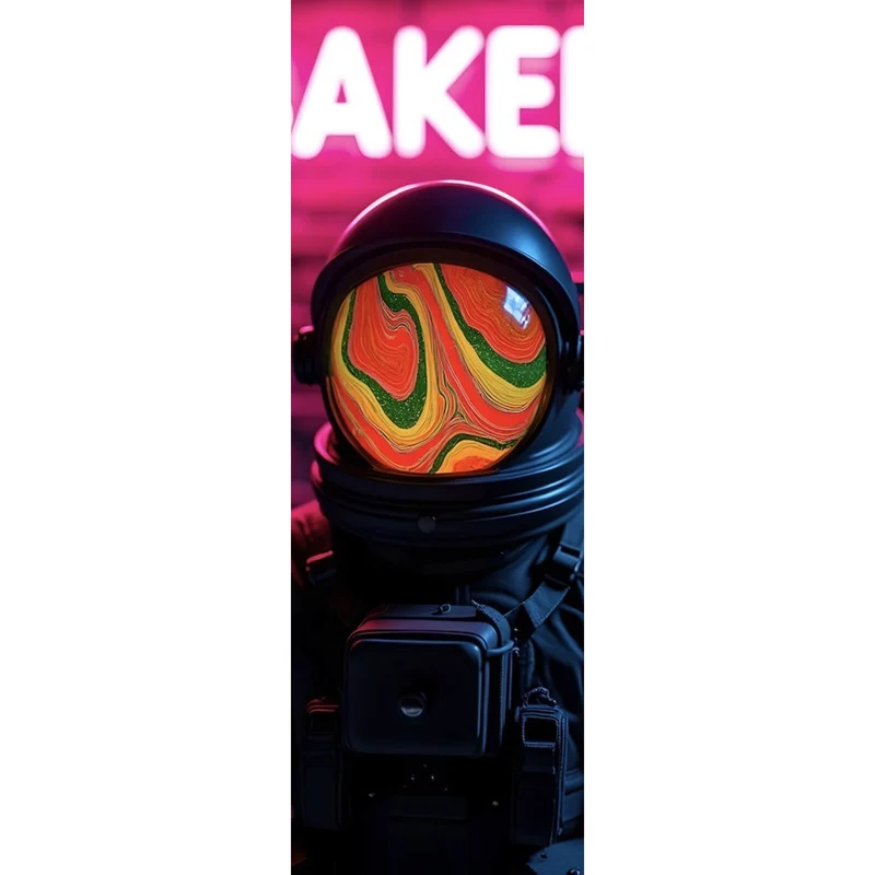 Leinwandbild Astronaut mit Helm Baked Neon Panorama Hoch