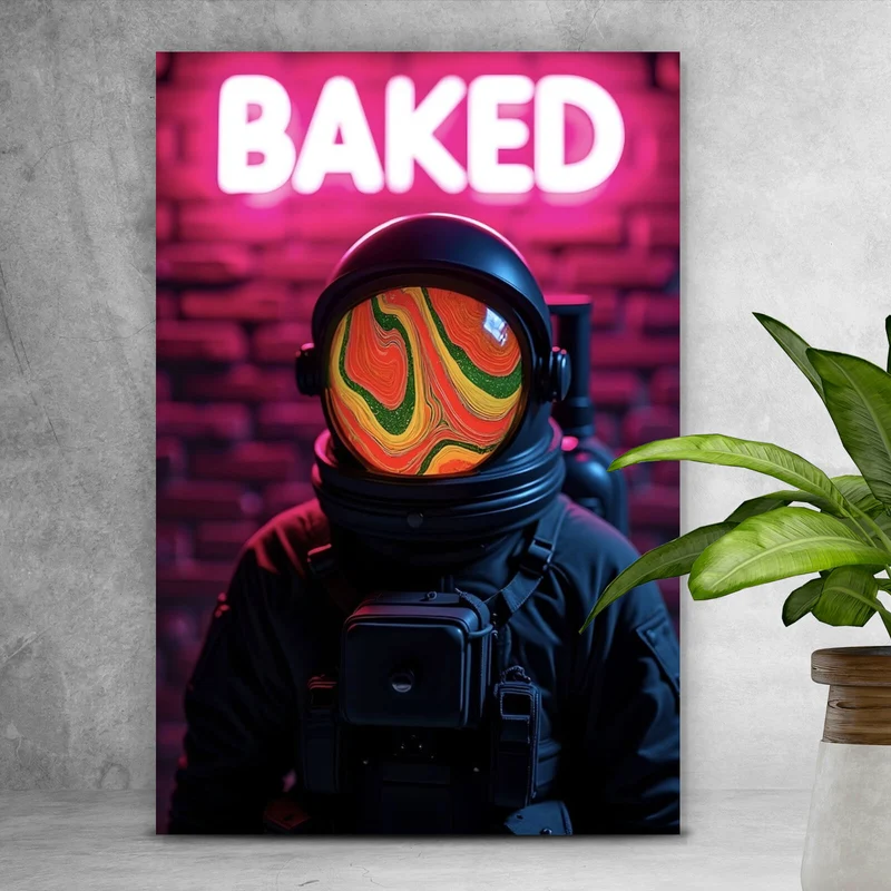 Spannrahmenbild Astronaut mit Helm Baked Neon Hochformat