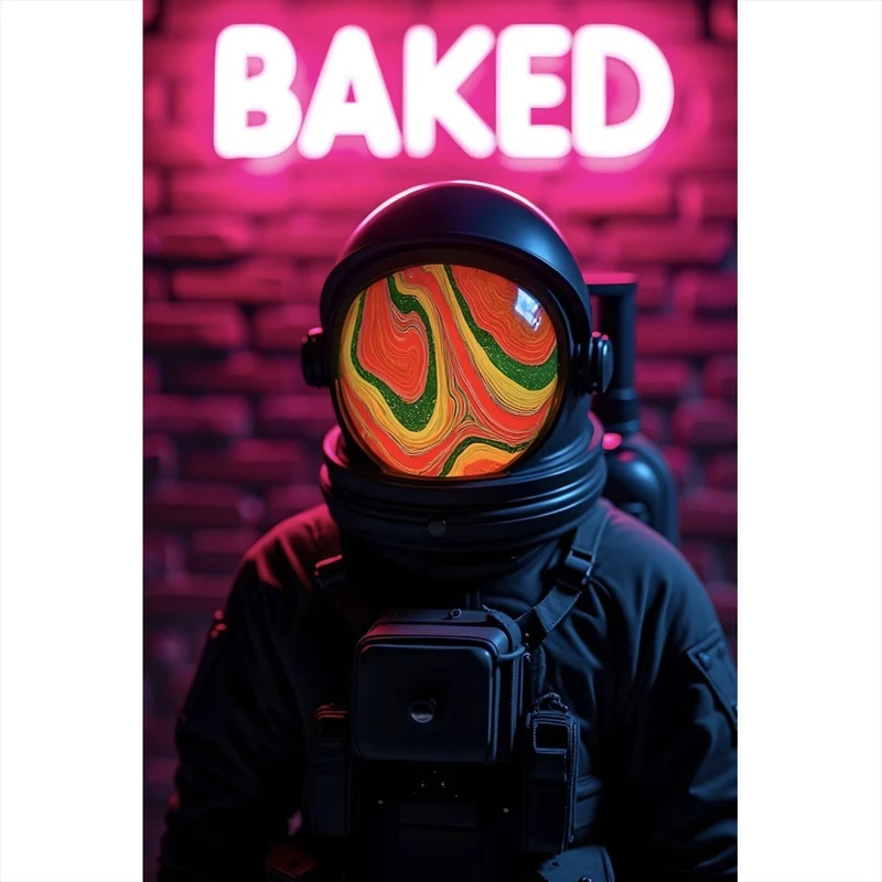 Spannrahmenbild Astronaut mit Helm Baked Neon Hochformat