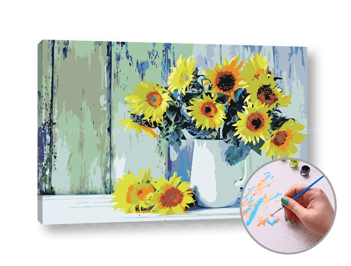 Paint by Numbers SUNFLOWERS IN A VASE – Medium Difficulty