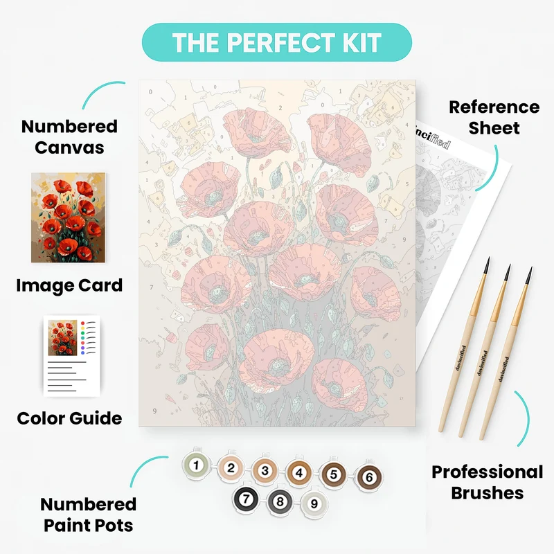 Red Poppies Bouquet - Paint by Numbers Kit