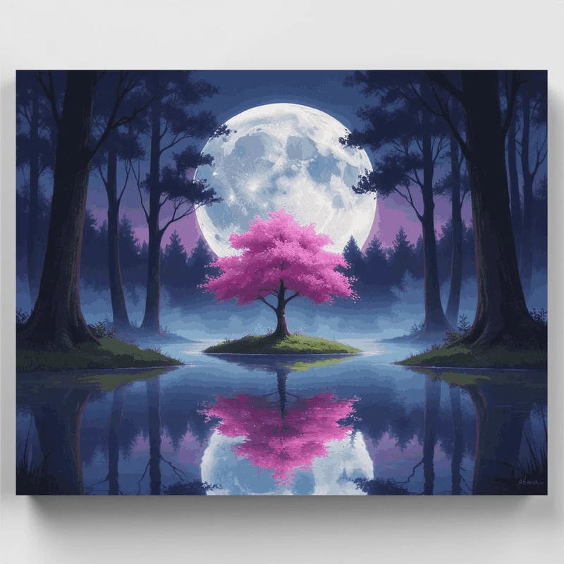 Moonlit Cherry Blossom Island - Paint by Numbers Kit